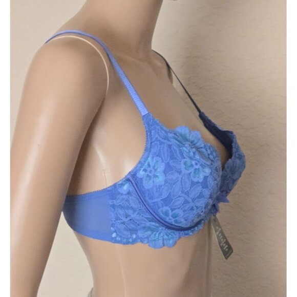 Victoria's Secret Miracle Bra Pushup Deadstock vintage blue lace overlay 34B - Picture 2 of 7